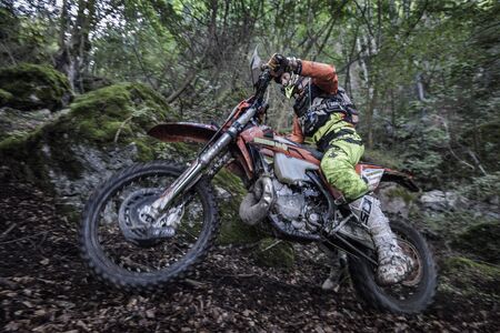 SIBIU, ROMANIA - JULY 25: Red Bull ROMANIACS Hard Enduro Rally . The hardest enduro rally in the world. July 25-29, 2017 in Sibiu, Romania. Stones and forestのeditorial素材