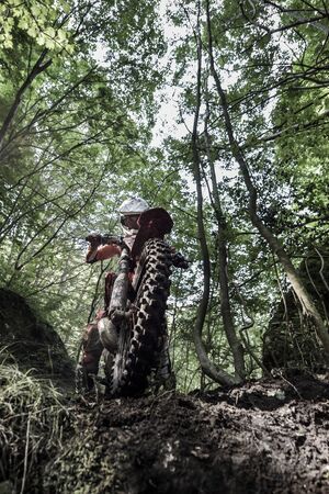 SIBIU, ROMANIA - JULY 25: Red Bull ROMANIACS Hard Enduro Rally . The hardest enduro rally in the world. July 25-29, 2017 in Sibiu, Romania. Stones and forestのeditorial素材