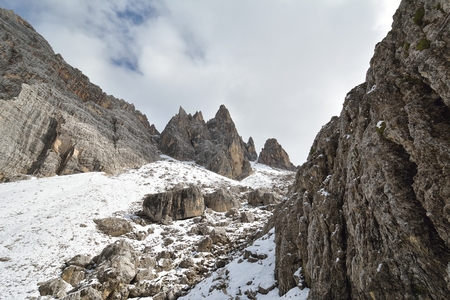 becco di mezzodi, rocheta and Croda da Lago lake, Cortina d'Ampezzo, Dolomites, Italyの写真素材