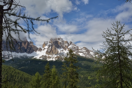 Tofana di Mezzo and Tofana di Rozes mountains in Dolomites, Italyの写真素材