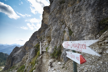 Trekking route in Lagazuoi mountains, dolomites natural parkの写真素材