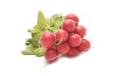 Bunch of red radish isolated on white backgroundの写真素材