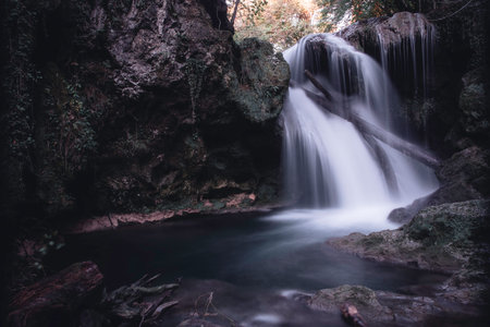 Waterfall in the middle of the forest. La Vaioaga, Banat, Romaniaの写真素材