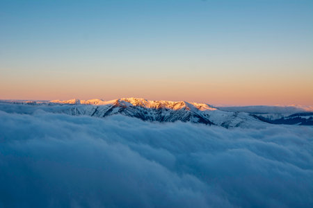Iezer-Papusa mountains seen from Piatra Craiului massif (Piatra Craiului National Park, Romania)の写真素材