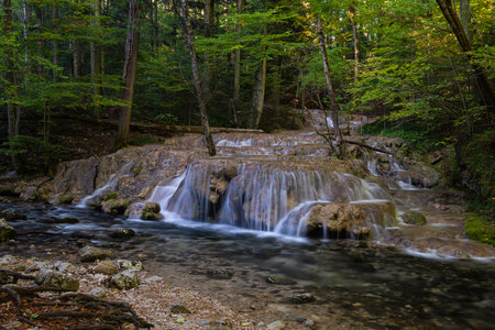 Long exposure waterfall in Romania- Beautiful waterfall - Magic waterの写真素材