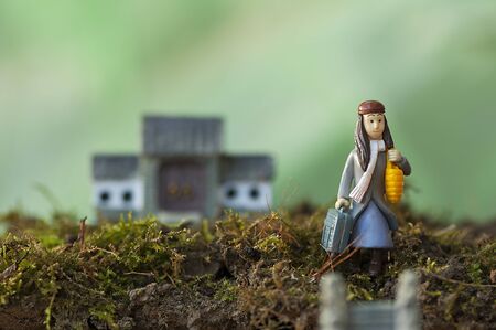 Woman leaving home. Searching for a new home. New beginningの写真素材