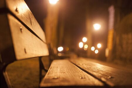 A bench in the park. Blur. Shallow depth of fieldの写真素材