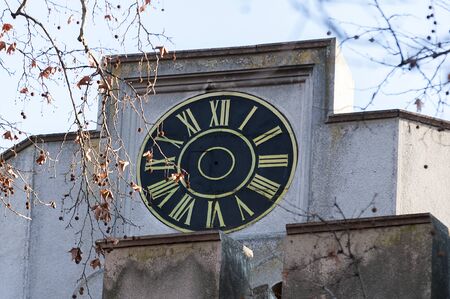 Broken clock on an old museum. Huniade Castle