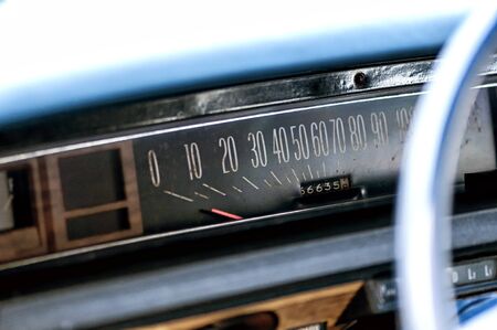 Old vintage car meter with rust. Horizontal speedometerの写真素材