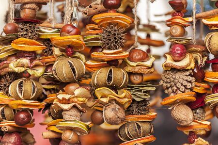 Close-up of dried fruit decorationの写真素材