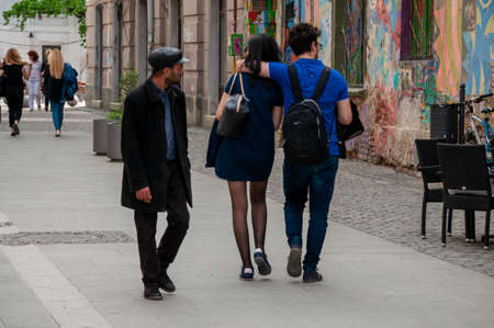 Timisoara, Romania - April 13, 2016: People walking on the street. Real people.のeditorial素材