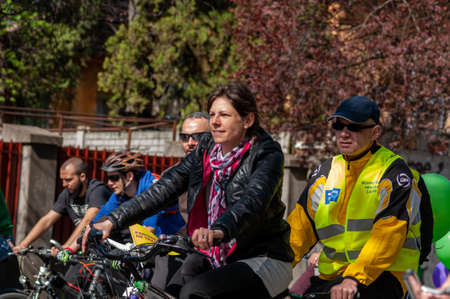 Timisoara, Romania - April 03, 2016: People riding their bicycles at the spring pedaling event