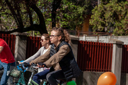 Timisoara, Romania - April 03, 2016: People riding their bicycles at the spring pedaling event