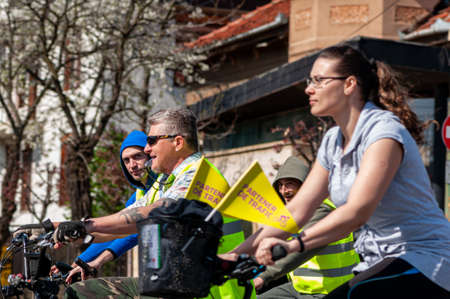Timisoara, Romania - April 03, 2016: People riding their bicycles at the spring pedaling event