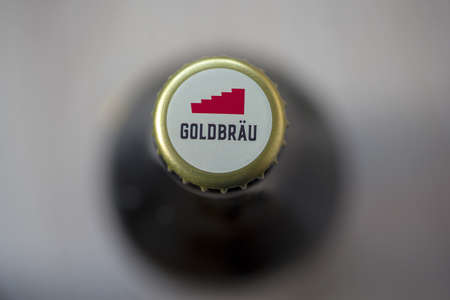 TIMISOARA, ROMANIA - OCTOBER 04, 2019: Close-up on an a Stiegl Goldbrau beer bottle cap. Made in Austriaのeditorial素材