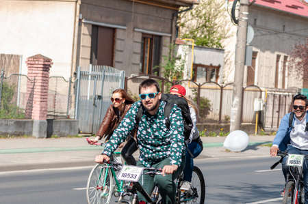Timisoara, Romania - April 03, 2016: People riding their bicycles at the spring pedaling eventのeditorial素材