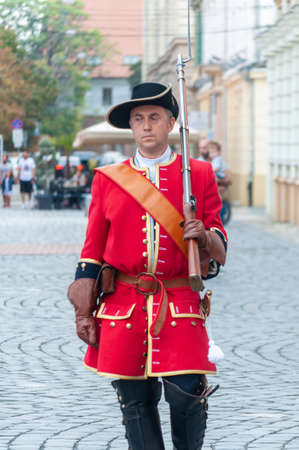 Timisoara, Romania - September 15, 2018: Parade of changing the guard. Period costumes.