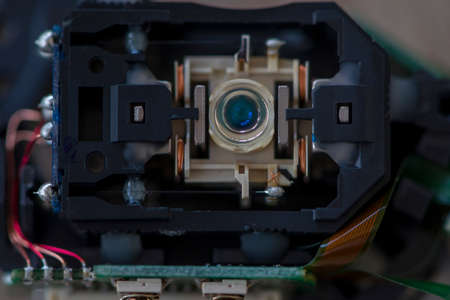 Close-up of a scanner's small camera. Front element.