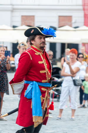 Timisoara, Romania - September 15, 2018: Parade of changing the guard. Period costumes.のeditorial素材