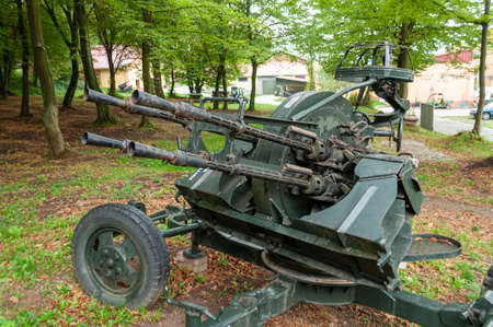 Orastie, Romania - September 12, 2015: Close-up of an soviet ZPU4 antiaircraft machine gun, 14.5mm...