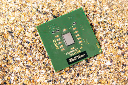 Timisoara, Romania - October 18, 2020: Close-up of an AMD Athlon XP AXDA1700DUT3C processor, 1700...