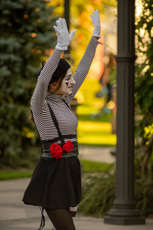 Timisoara, Romania - September 05, 2020: A pantomime entertaining the people athe the CheckArt festivalのeditorial素材