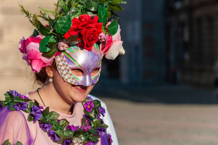 Timisoara, Romania - March 31, 2017: Woman with a face mask at the CheckArt Carnavalのeditorial素材