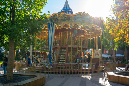 Timisoara, Romania - September 05, 2020: Poeple getting in a carousel and waiting for it to startのeditorial素材