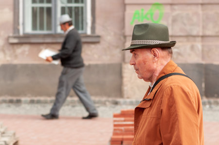 Timisoara, Romania - May 07, 2015: Portrait of a man walking on the street. Real people.