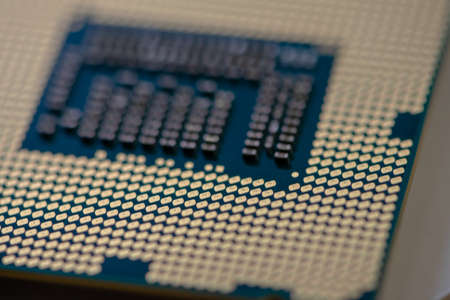 Close-up of a CPU golden pads. Shallow depth of fieldの写真素材