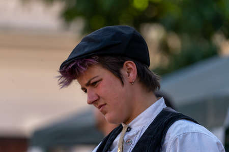 Timisoara, Romania - September 26, 2021: Portrait of travelling journeymen wearing old traditional clothes at the Hungarian Cultural Daysのeditorial素材