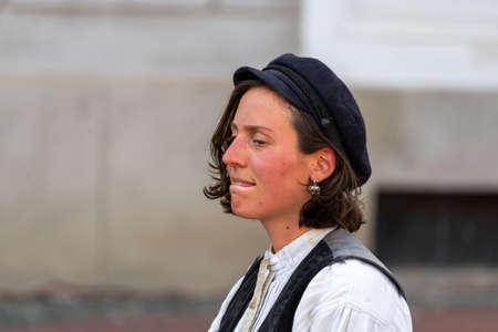 Timisoara, Romania - September 25, 2021: Portrait of travelling journeymen wearing old traditional clothes at the Hungarian Cultural Daysのeditorial素材