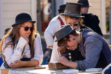 Timisoara, Romania - September 26, 2021: Travelling journeymen wearing old traditional clothes at the Hungarian Cultural Daysのeditorial素材
