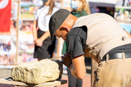 Timisoara, Romania - September 26, 2021: Portrait of travelling journeymen wearing old traditional clothes at the Hungarian Cultural Daysのeditorial素材