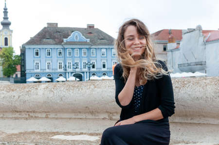 Timisoara, Romania - July 25, 2017: Portrait of a woman in the street. Real people.のeditorial素材