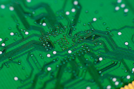 Close-up of electronic circuits on a motherboard