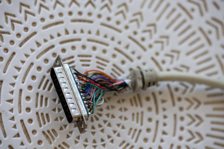 Close-up on a LPT cable, paraller printer portの写真素材