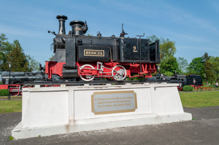 Resita, Romania - May 02, 2013: The first steam locomotive build in Romania in 1872, displayed at an museumのeditorial素材