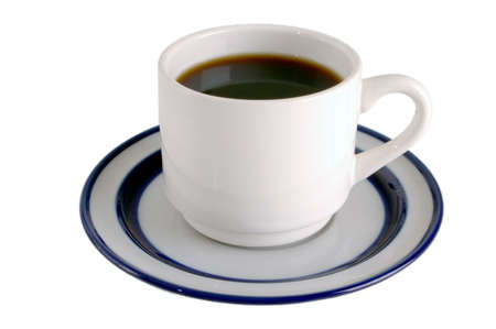 Coffee cup with saucer, blue and white, isolatedの写真素材