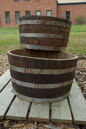Barrel Halves stacked as if for planting flowersの写真素材