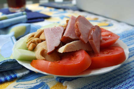 A small plate of bite sized food.の写真素材
