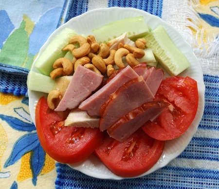 A small plate of bite sized food.の写真素材