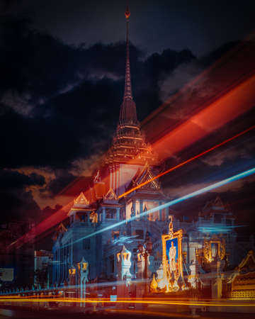 Bangkok, Thailand - May 06th, 2018 : A beautiful view of Wat Traimit temple by night