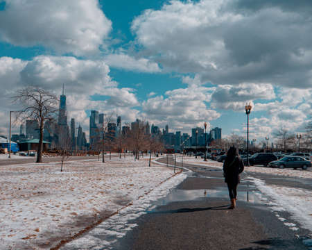 Jersey City, NJ / USA - Janurary 20th, 2019: View of Manhattan skyscrapers from Jersey city pier.のeditorial素材