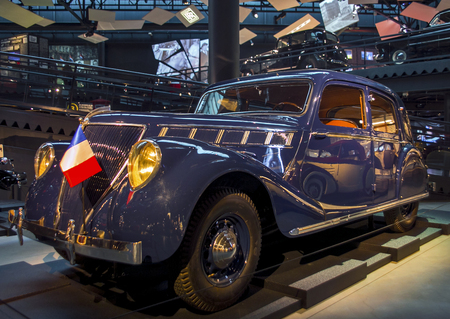 RIGA, LATVIA - OCTOBER 16: Retro car of the year 1938 RENAULT viva grand sport Riga Motor Museum, October 16, 2016 in Riga, Latviaのeditorial素材