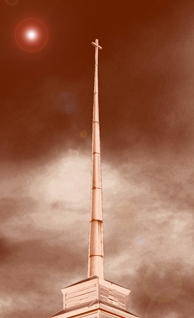 Church Steeple With Illuminating Lights - an abstractの写真素材