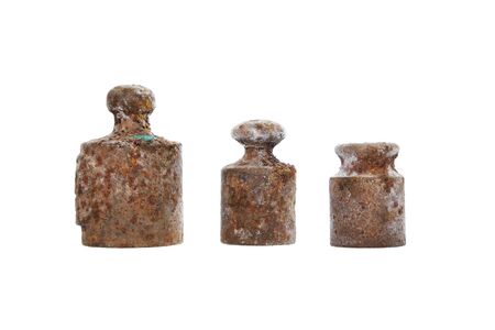 vintage counter weights isolated on white backgroundの写真素材
