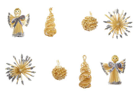 christmas decoration straw angels with shining xmasの写真素材