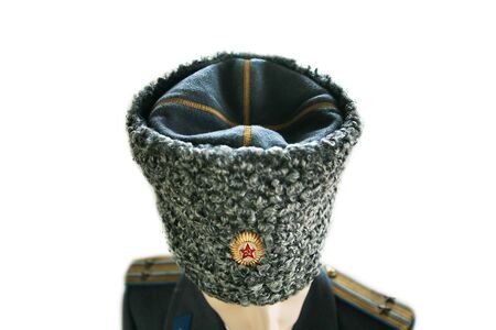 Soviet army officer in winter uniform lieutenant colonel isolatedの写真素材