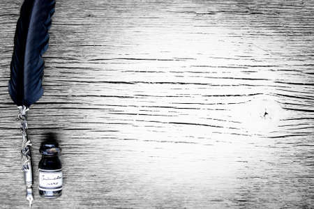 Vintage ink writing set with fountain pen and ink bottleの写真素材